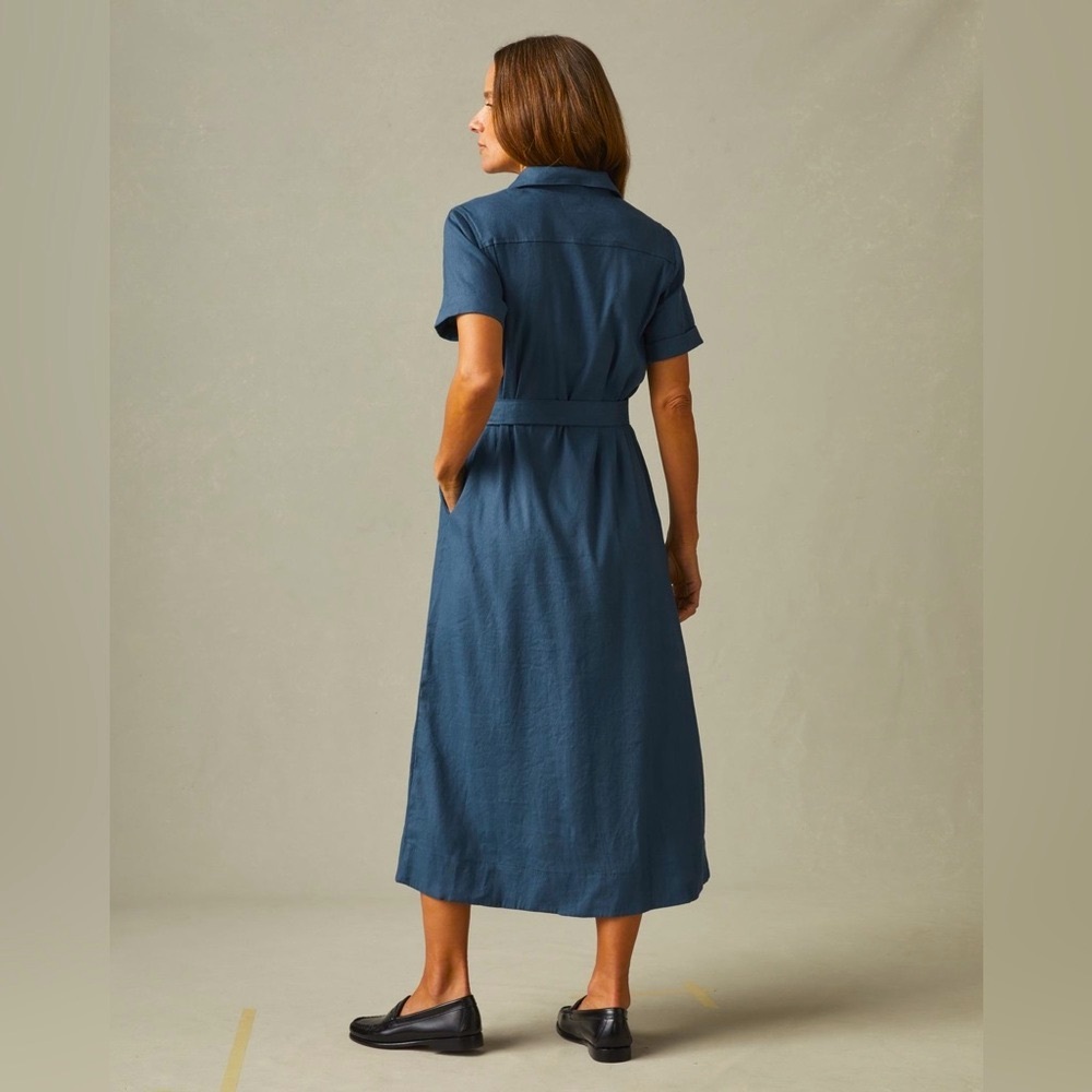 Elegant Blue Midi Shirt Dress - Picture 3 of 14